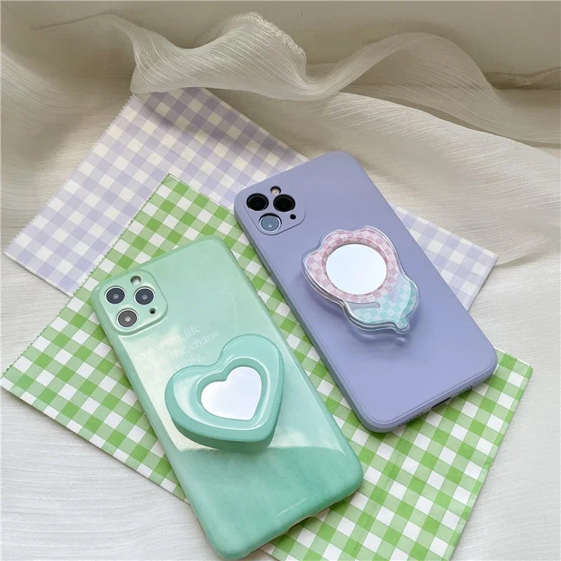 Cute Mirror Tulip Flower Mobile Phone Grip Holder Socket Pocket Finger Ring Stand