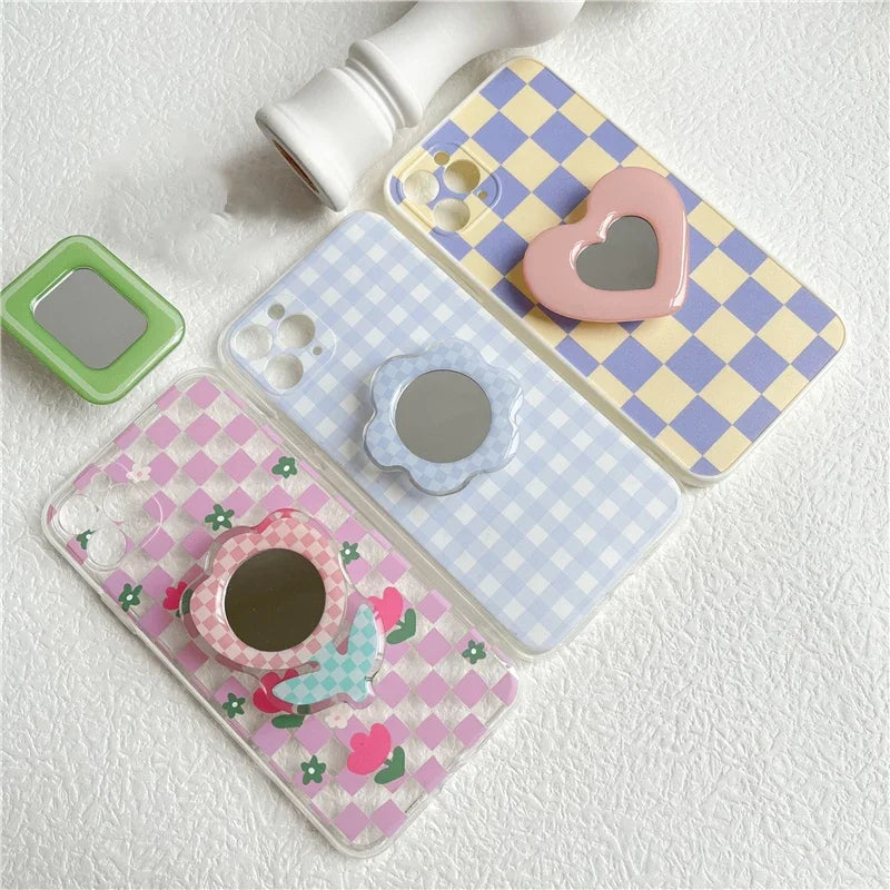 Cute Mirror Tulip Flower Mobile Phone Grip Holder Socket Pocket Finger Ring Stand