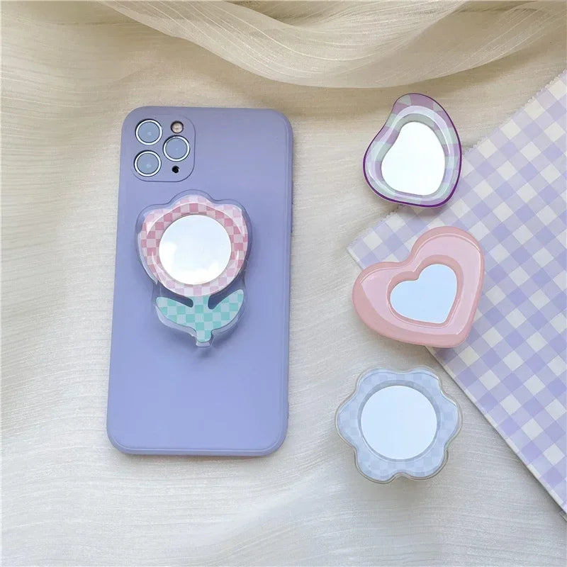 Cute Mirror Tulip Flower Mobile Phone Grip Holder Socket Pocket Finger Ring Stand